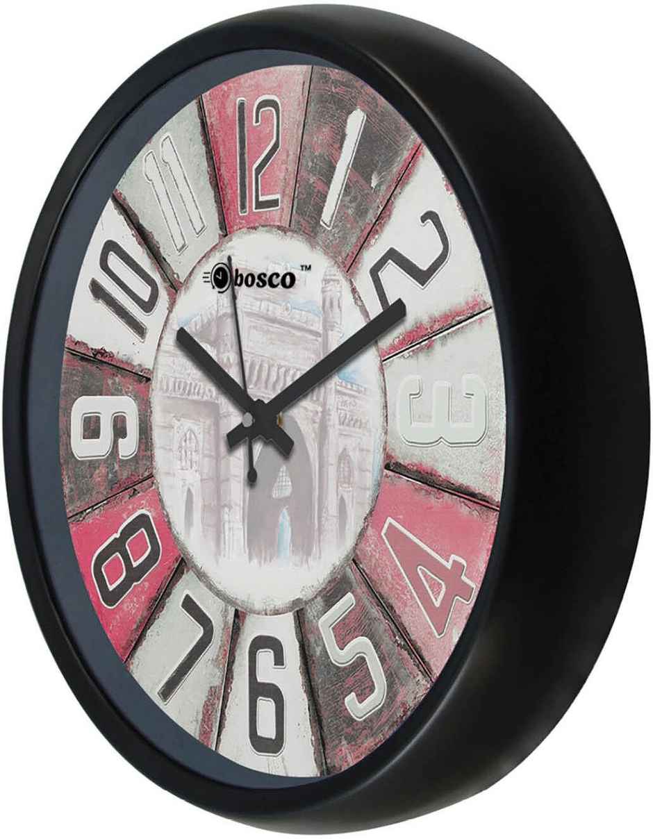 Bosco Modern Silent Multicolour Face with Black Frame 30 CM Decorative Wall Clock BWC 1242
