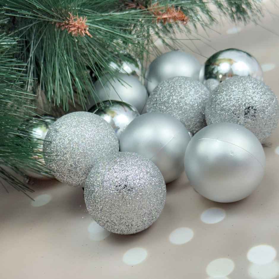 4 cm | 12 pcs Christmas Glitter Matt Shiny Balls Pvc Box Silver | Gullak