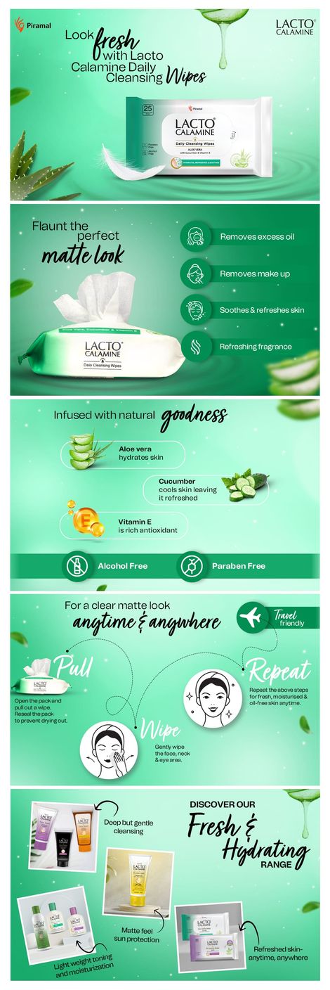 Lacto Calamine Makeup Remover Wipes With Aloe Vera, Cucumber And Vitamin E