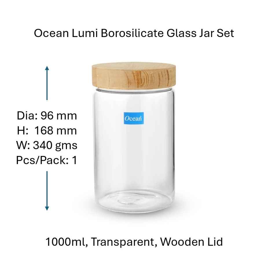 Ocean Lumi Borosilicate Glass Jar Set with Wooden Lid | 1000 ml