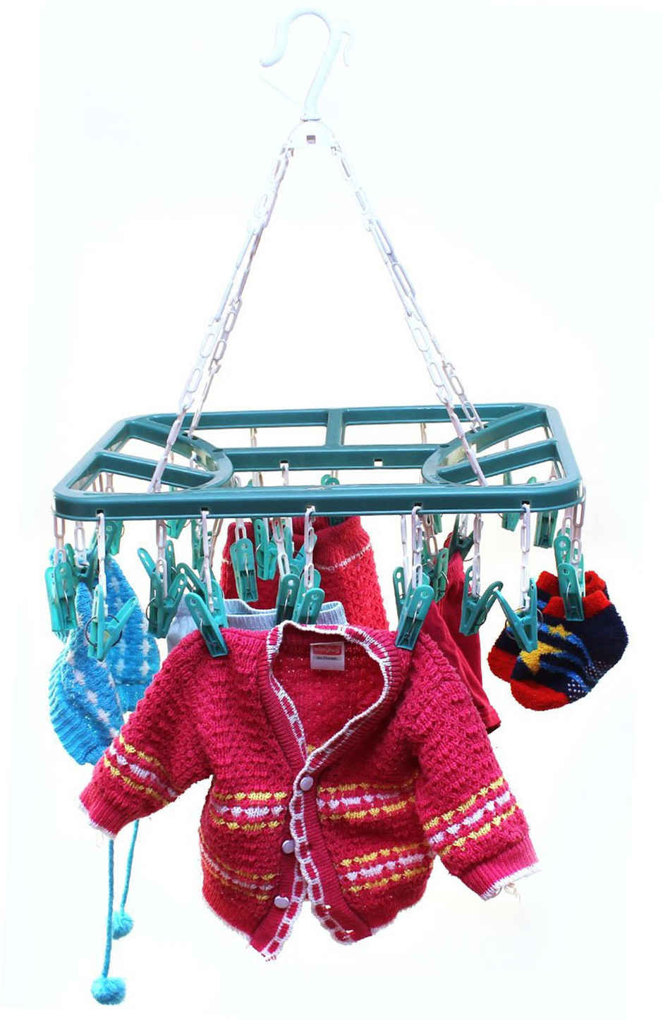 Kuber Industries Plastic 360 Degree Folding Clothes Drying Rack|(Green | 32 Clip | KUBMART15537)