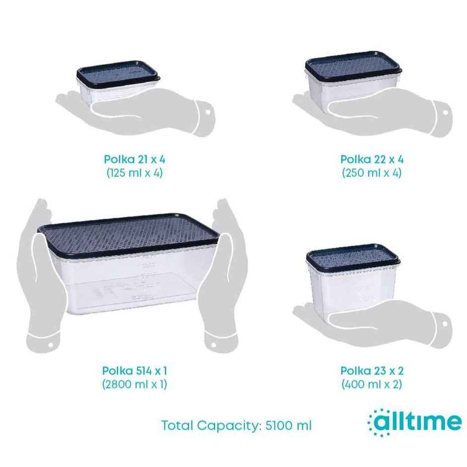 All Time Polka Storage Container Set Of 11, (5100 ml) () (11 Pc Set) (Colour May Vary)