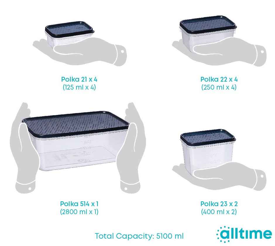 All Time Polka Storage Container Set Of 11, (5100 ml) () (11 Pc Set) (Colour May Vary)