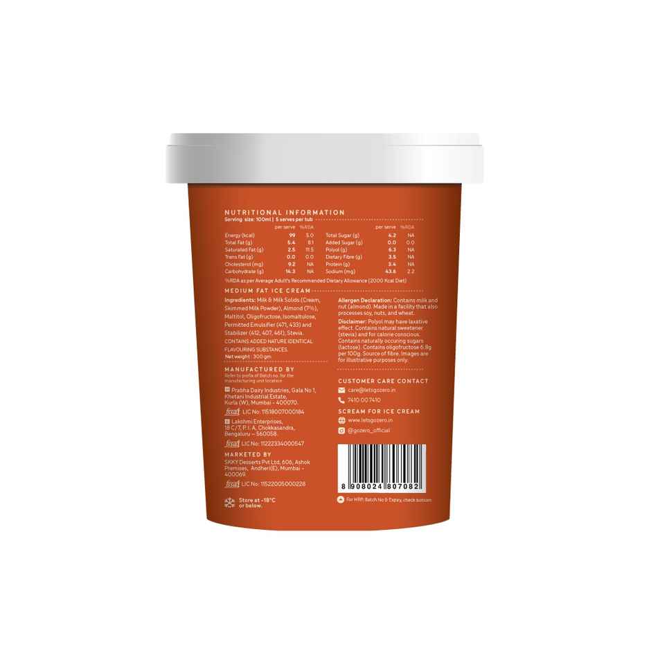 Go Zero Roasted Almond Low Calorie Guilt Free Ice Cream Tub