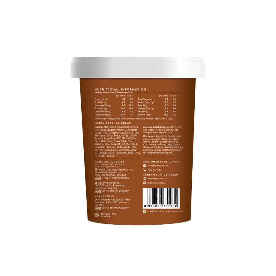 Go Zero Mocha Fudge Brownie Low Calorie Guilt Free Ice Cream Tub