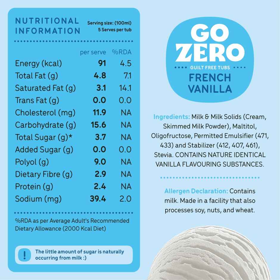 Go Zero French Vanilla Guilt Free Ice Cream Tub