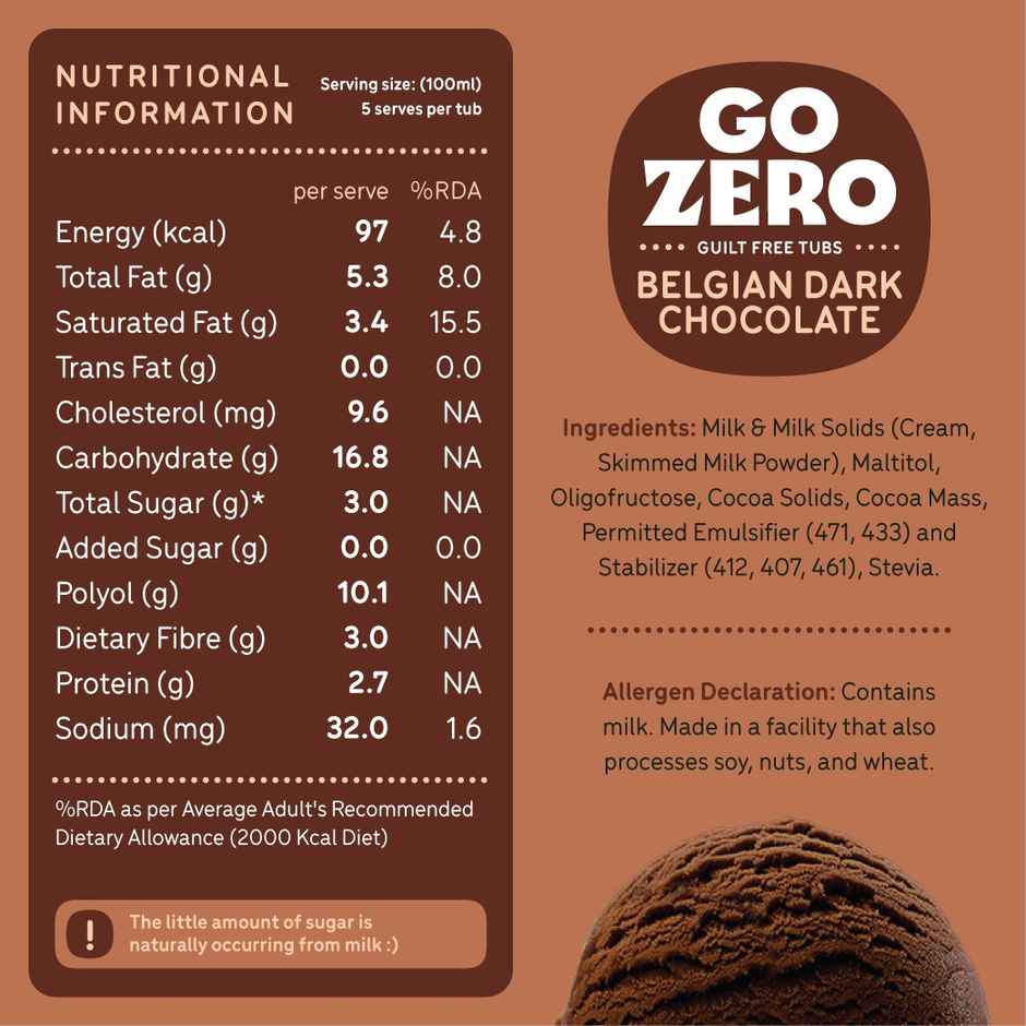 Go Zero Belgian Dark Chocolate Low Calorie Guilt Free Ice Cream Tub