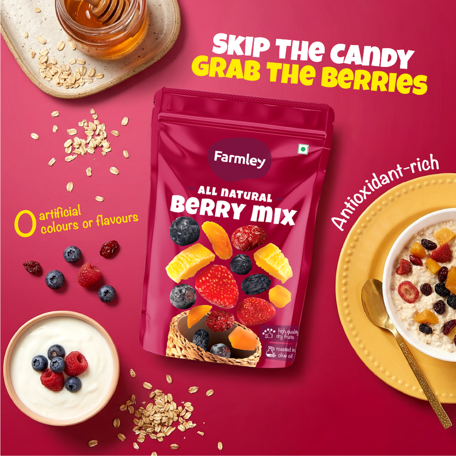Farmley Mix Dried Berries- Cranberries, Blueberries, Strawberries, Black Raisins, Peach & More