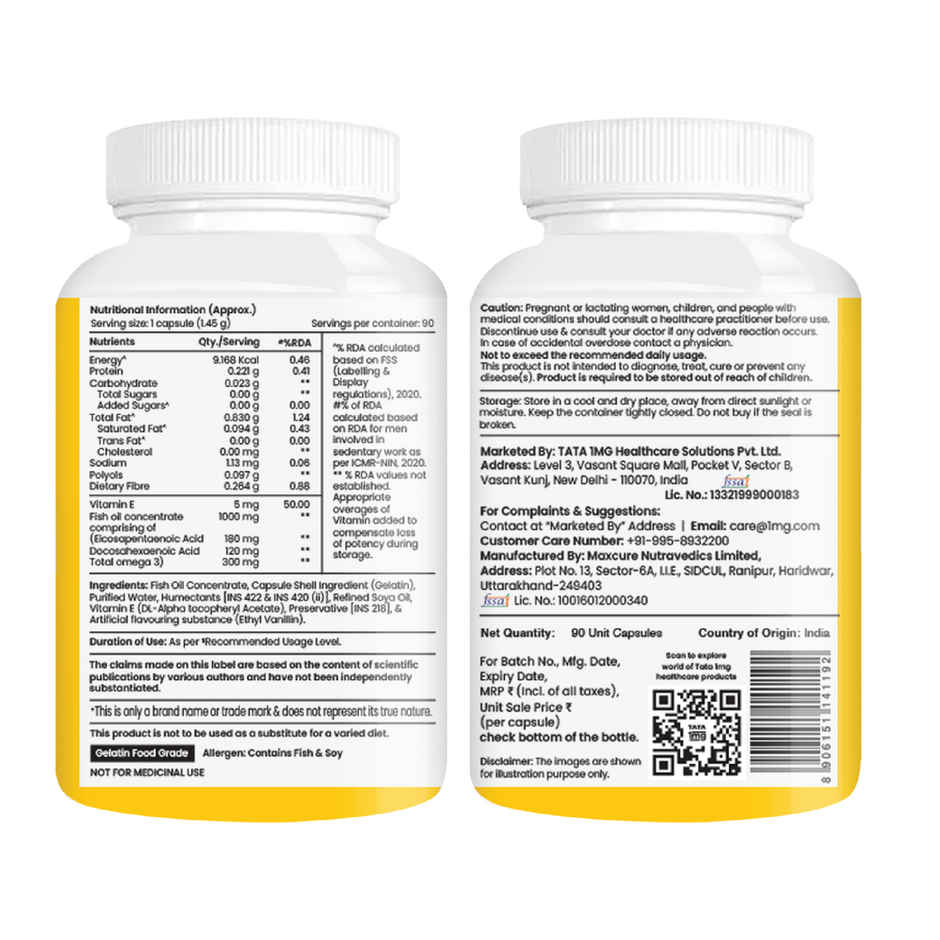 Tata 1mg Salmon Omega 3 Fish Oil Capsules Pack Of 90