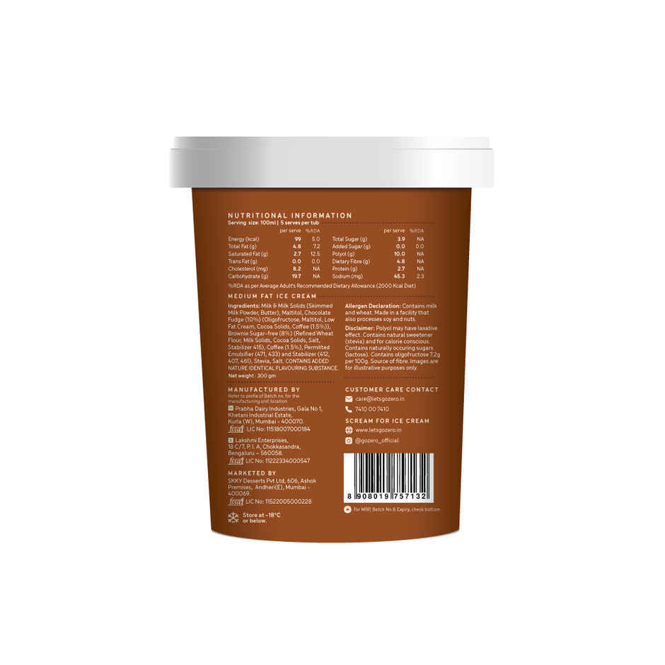 Go Zero Mocha Fudge Brownie Low Calorie Guilt Free Ice Cream Tub