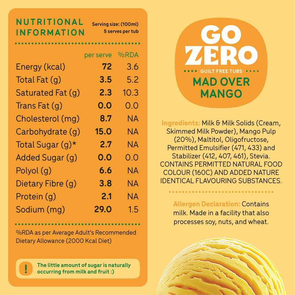Go Zero Mad Over Mango Guilt Free Ice Cream Tub