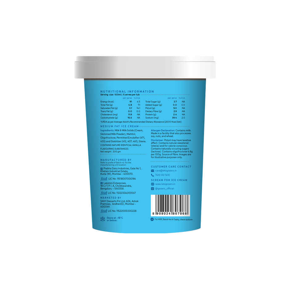 Go Zero French Vanilla Low Calorie Guilt Free Ice Cream Tub