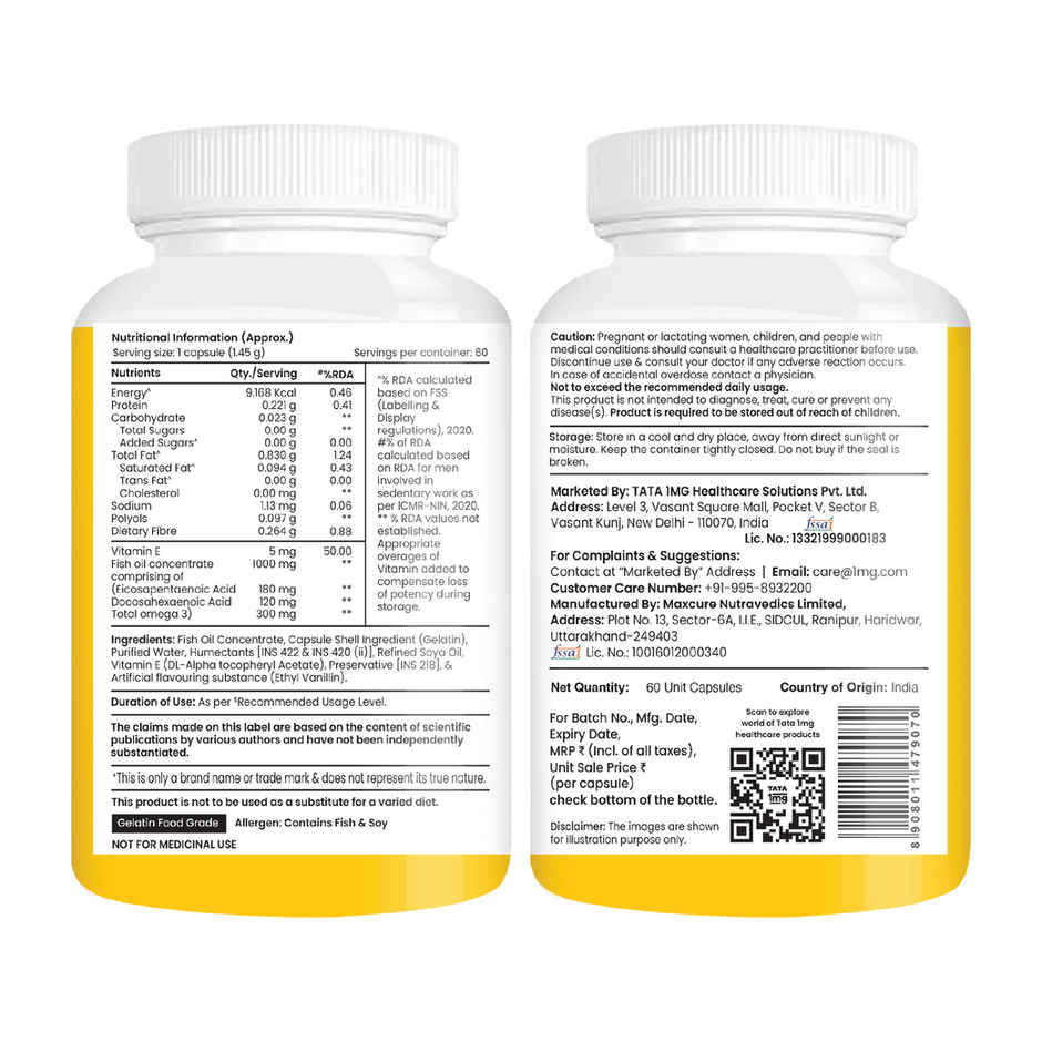 Tata 1mg Salmon Omega 3 Fish Oil Capsules Pack Of 60