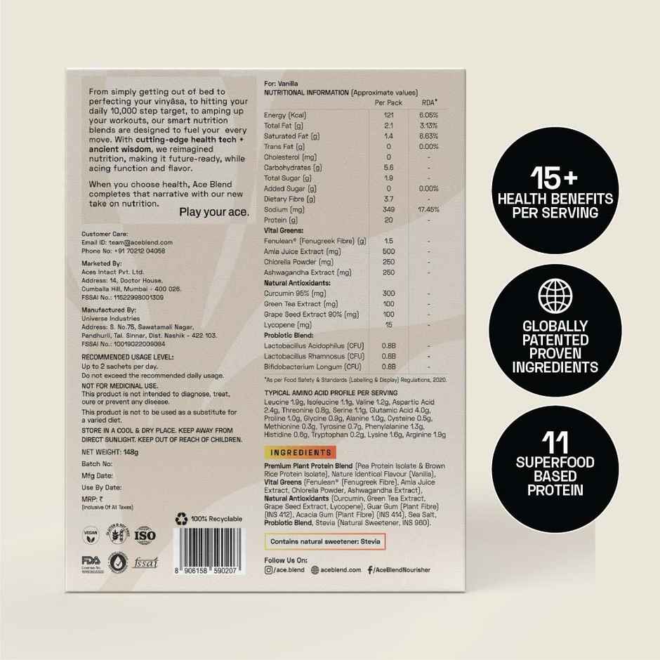 Ace Blend Daily Plant Protein Mix Pack of 4 Flavours