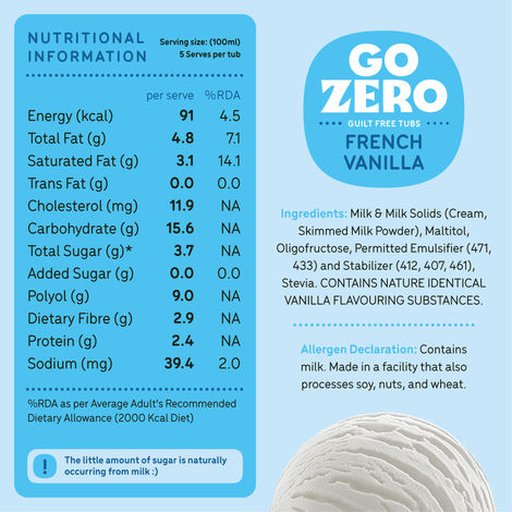 Go Zero French Vanilla Low Calorie Guilt Free Ice Cream Tub