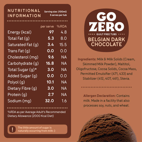 Go Zero Belgian Dark Chocolate Low Calorie Guilt Free Ice Cream Tub