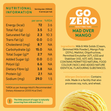 Go Zero Mad Over Mango Low Calorie Guilt Free Ice Cream Tub