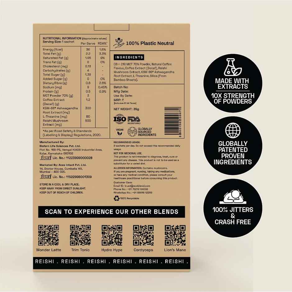 Ace Blend Reishi Mushroom Medium Roast Organic Coffee Premix