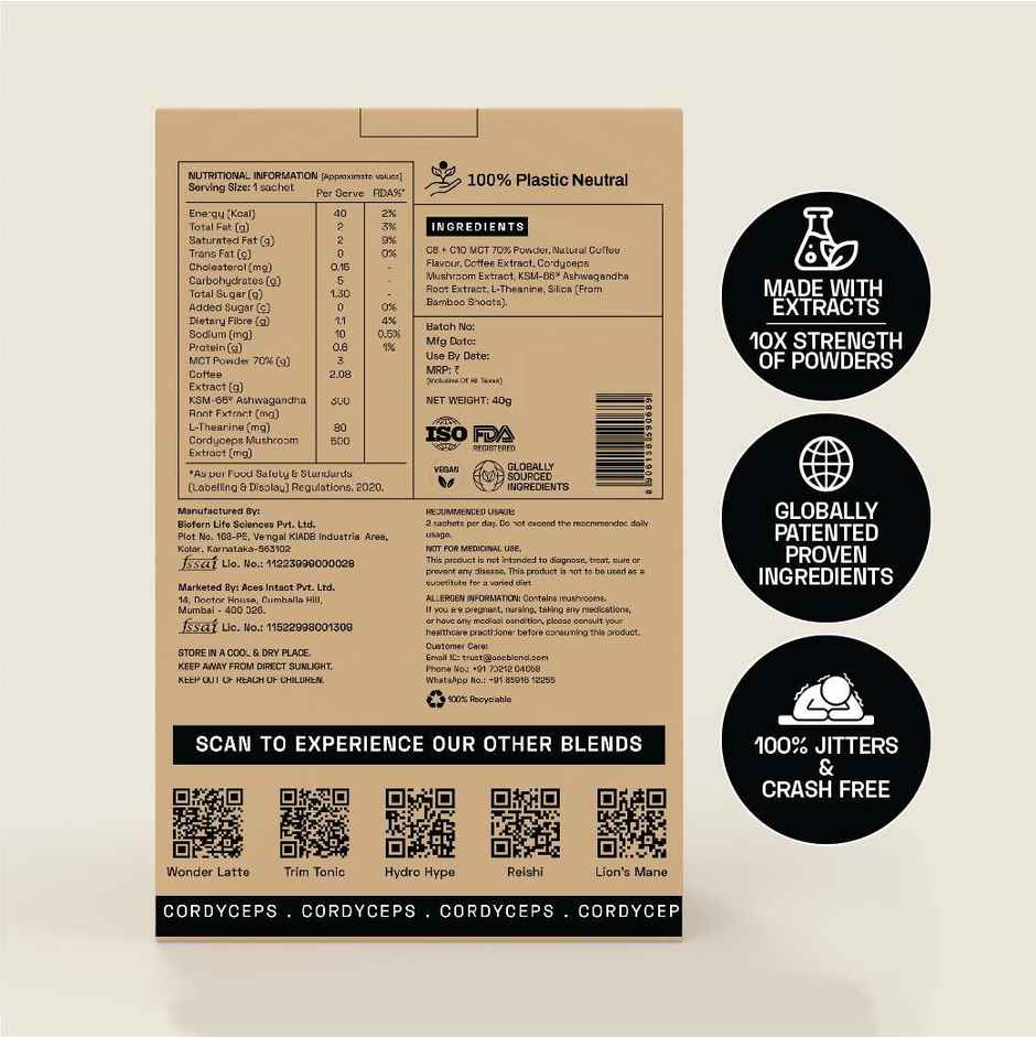 Ace Blend Cordyceps Mushroom Medium Roast Organic Coffee Premix