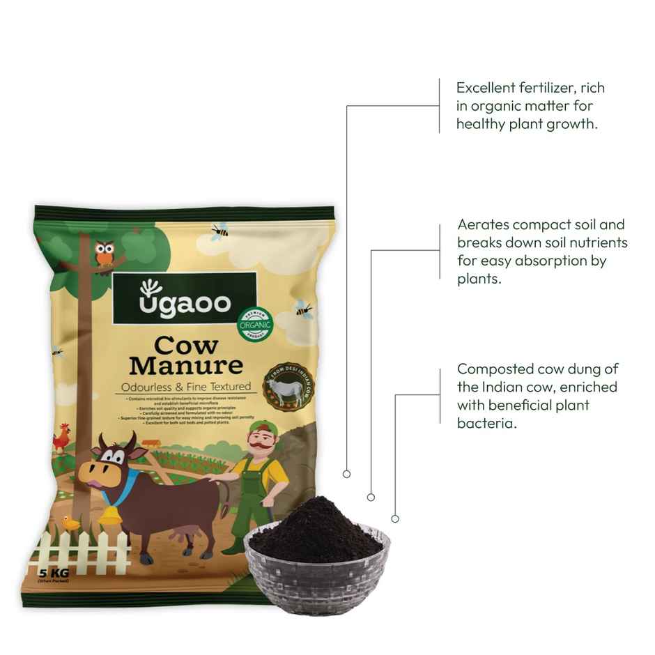 Ugaoo Organic Cow Dung Manure for Plants - 5 Kg - Gardening Accessories