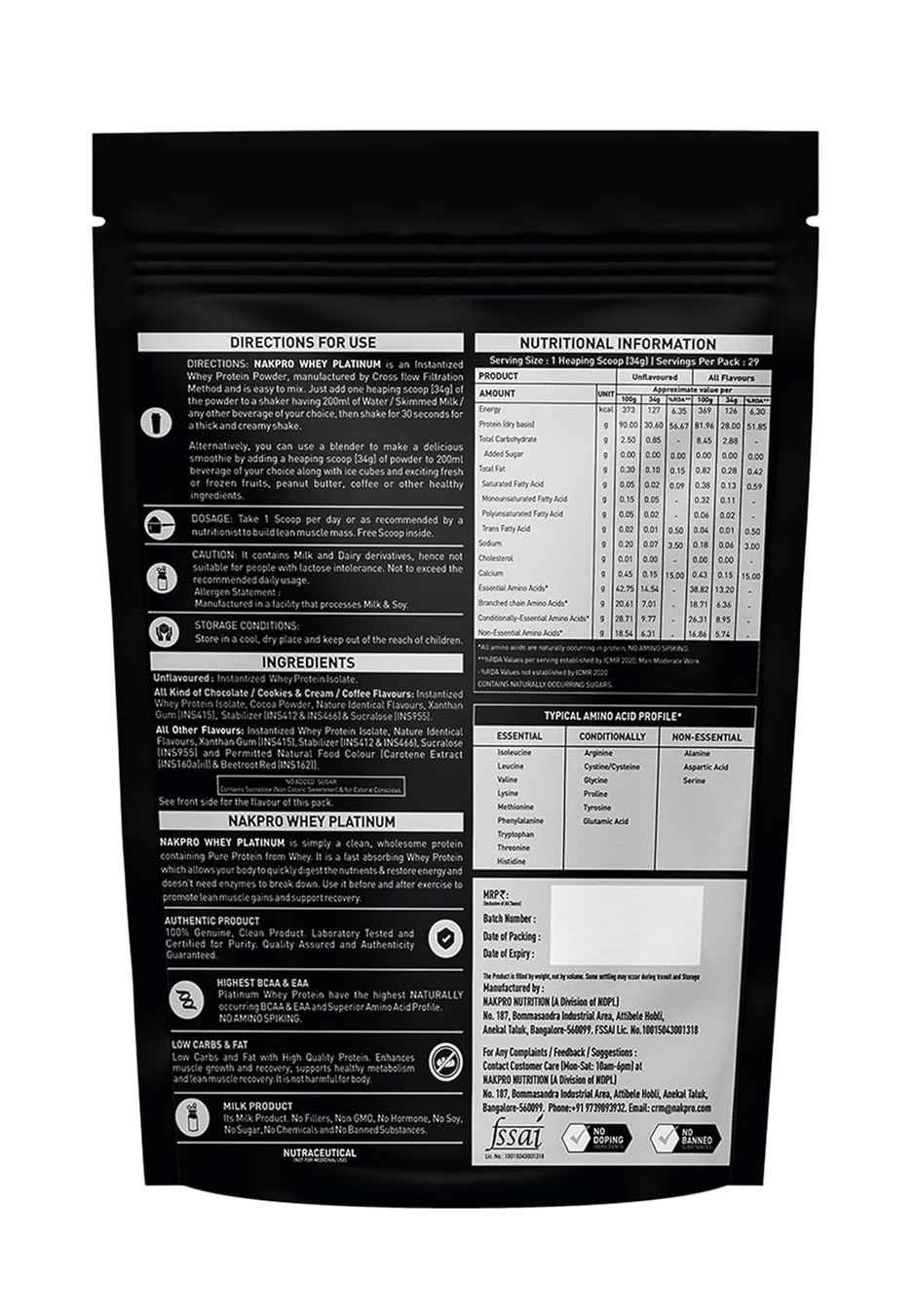 Nakpro Platinum Whey Protein Isolate Banana 28G Protein 6.4G Bcaa