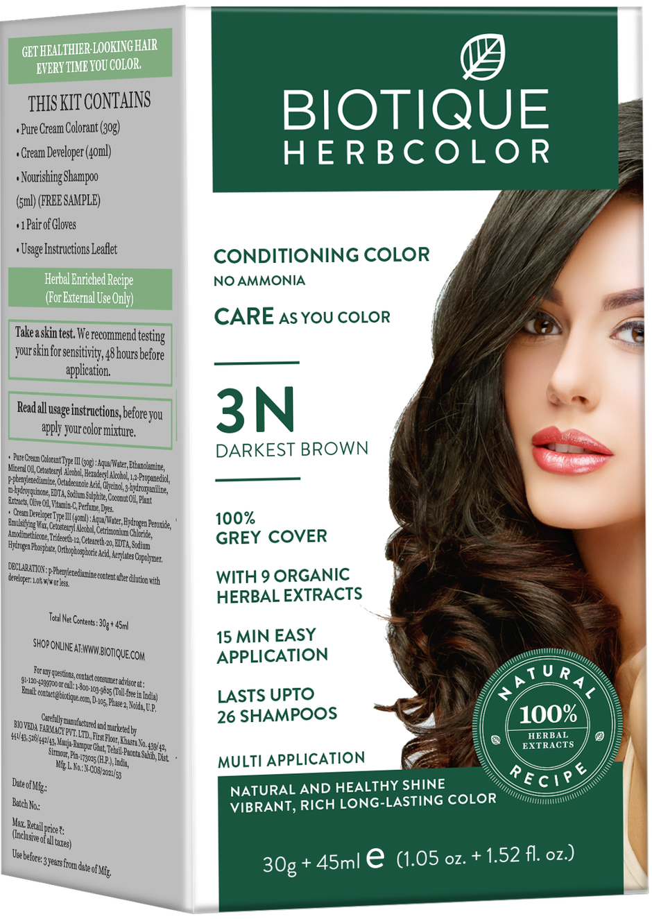 Biotique Herbcolor Darkest Brown | 3N | 30g + 45ml