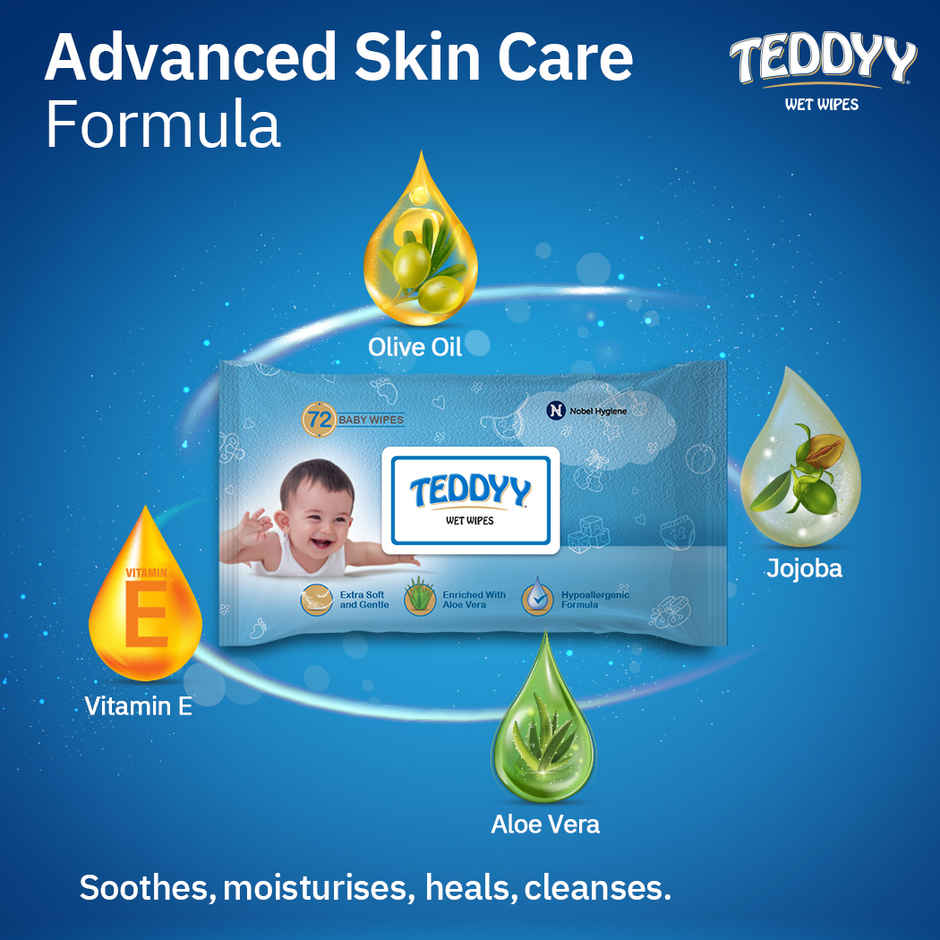 Teddyy Baby Skincare Wet Wipes | Aloe Vera, Jojoba, Vitamin E