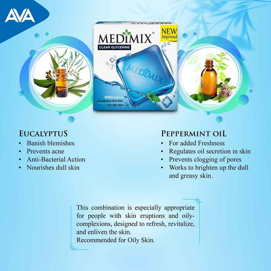 Medimix Clear Glycerine Oil Balance Soap for Oily Skin with Eucalyptus & Mint