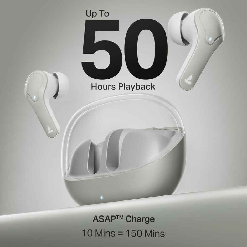 boAt Airdopes Plus | 311 TWS, Glass Design, ENx, Fast Charge, 50h Battery | Ash Grey