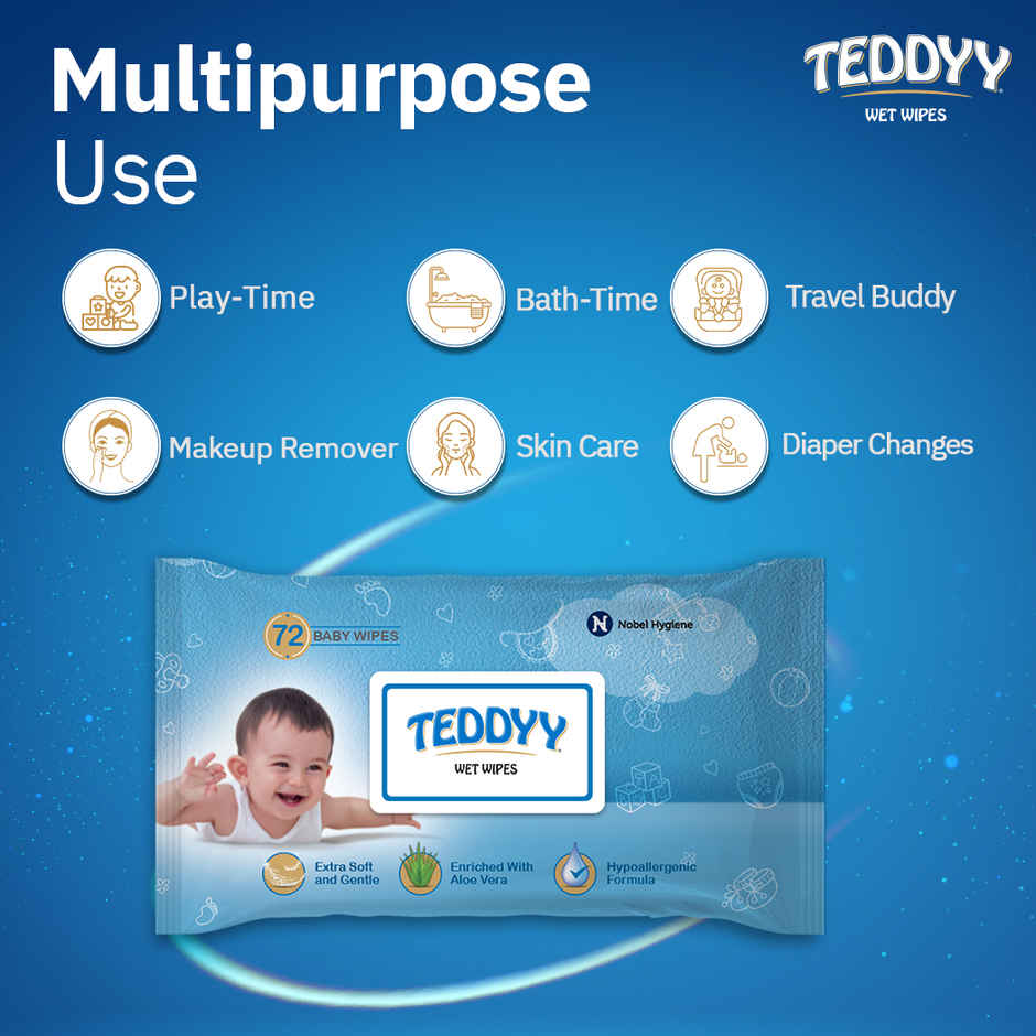 Teddyy Baby Skincare Wet Wipes | Aloe Vera, Jojoba, Vitamin E