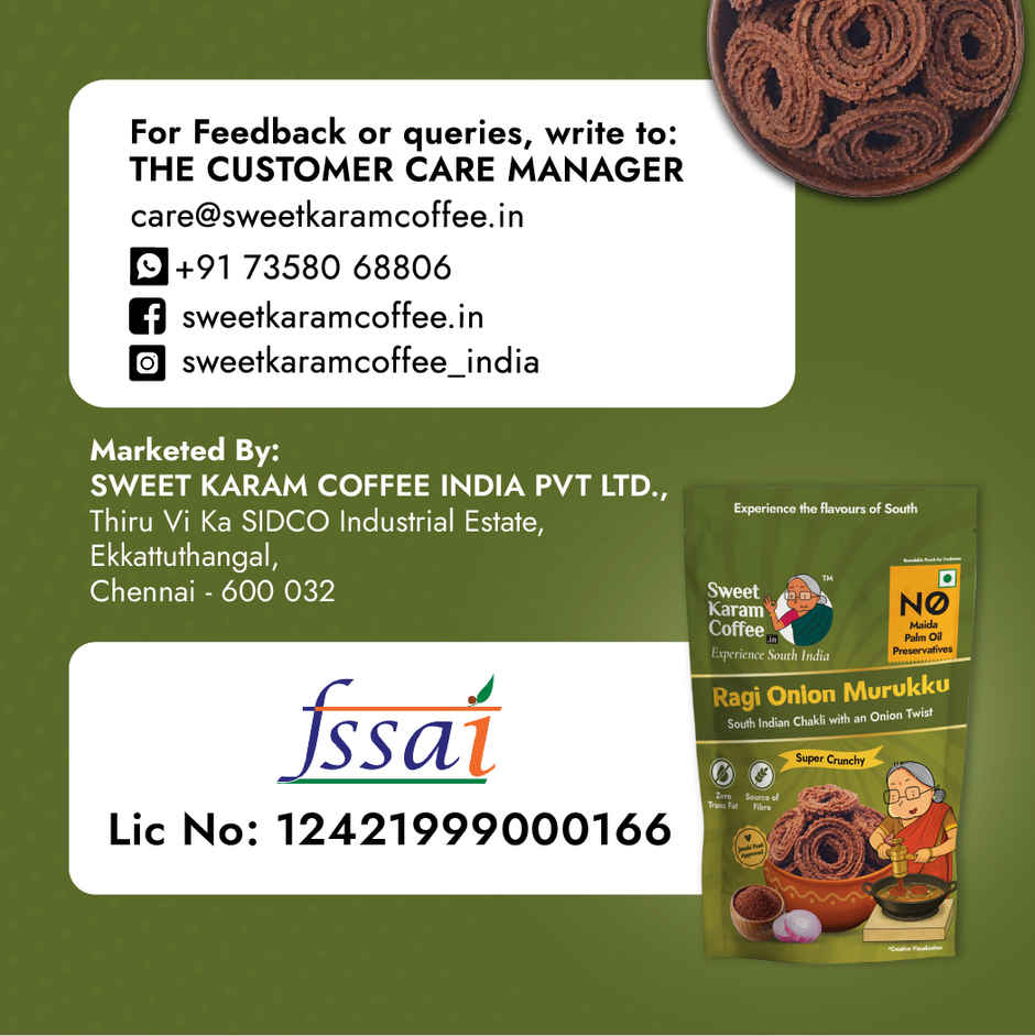 Sweet Karam Coffee Ragi Onion Murukku - No Palm Oil