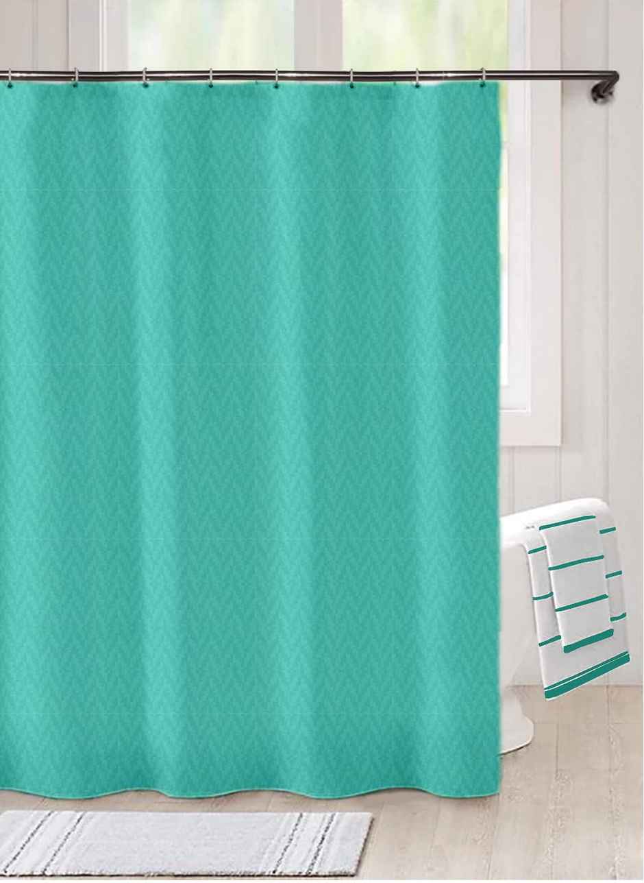 Lushomes Shower Curtain - Green | Zig Zag | 8 Eyelets | 8 C-Hooks | Non-PVC | 120 x 200 cm