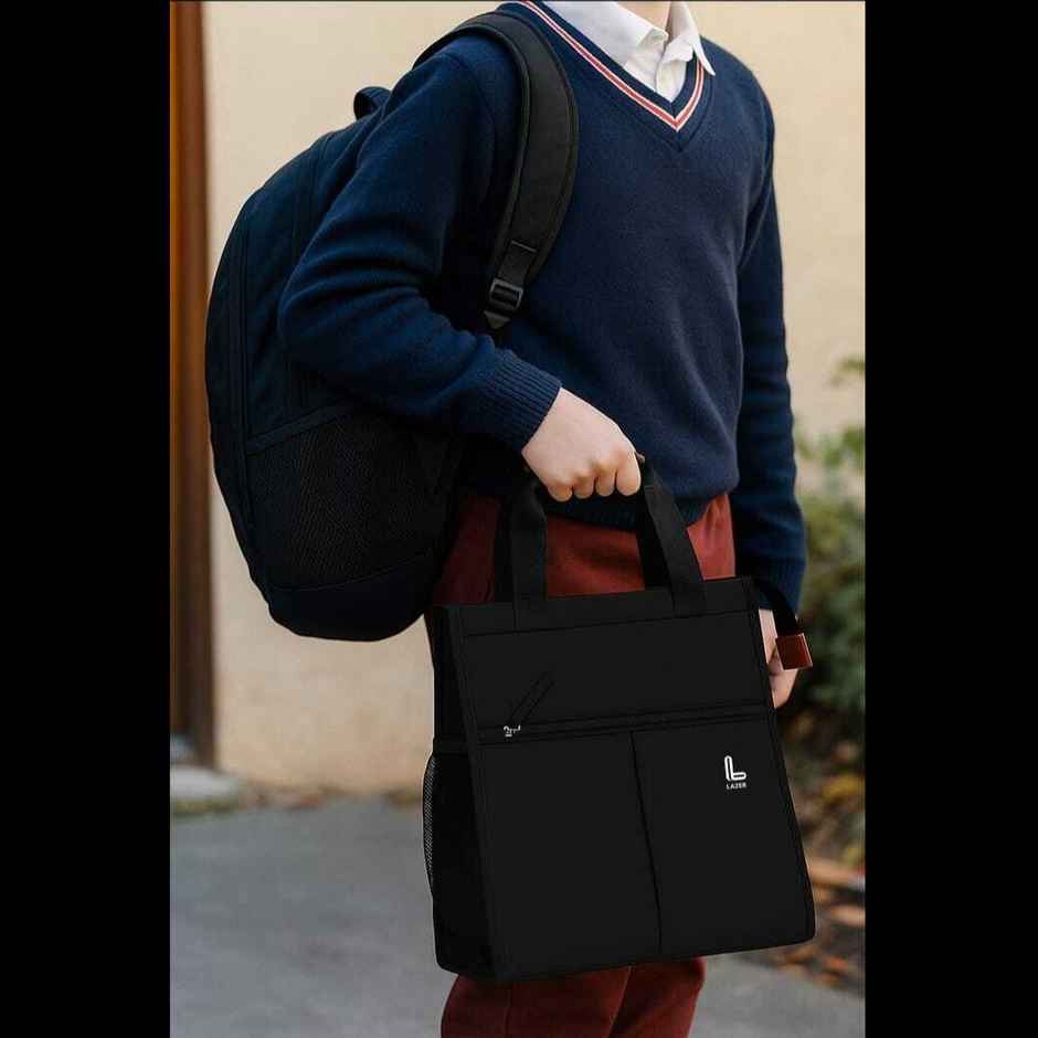 Lazer Insulated Lunch Bag | Waterproof Leakproof Cooler Tote with Pockets | Black