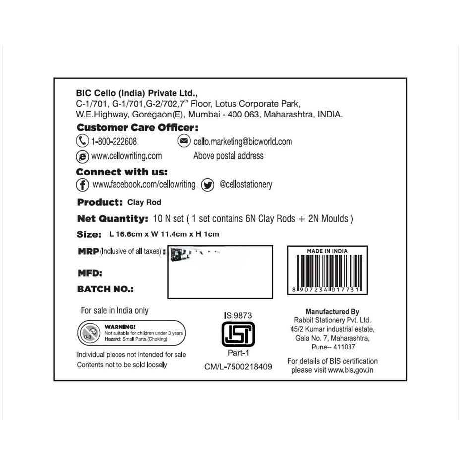 Cello ColourUp Clay with 6 Multicolour Clay Stripes & 2 Moulds (Return Gift Pack of 10)|Kanjak Gift Set