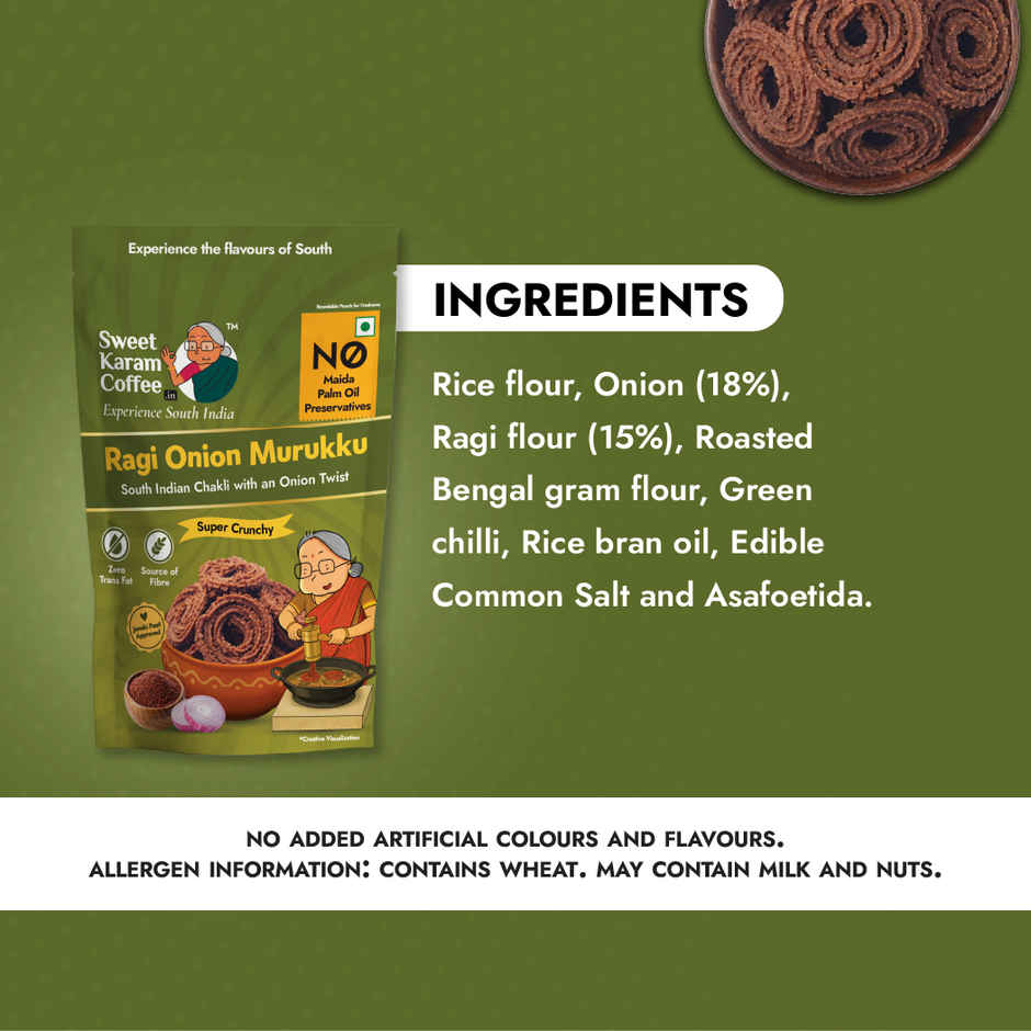 Sweet Karam Coffee Ragi Onion Murukku Crisps (Chakli) - Namkeen Snacks