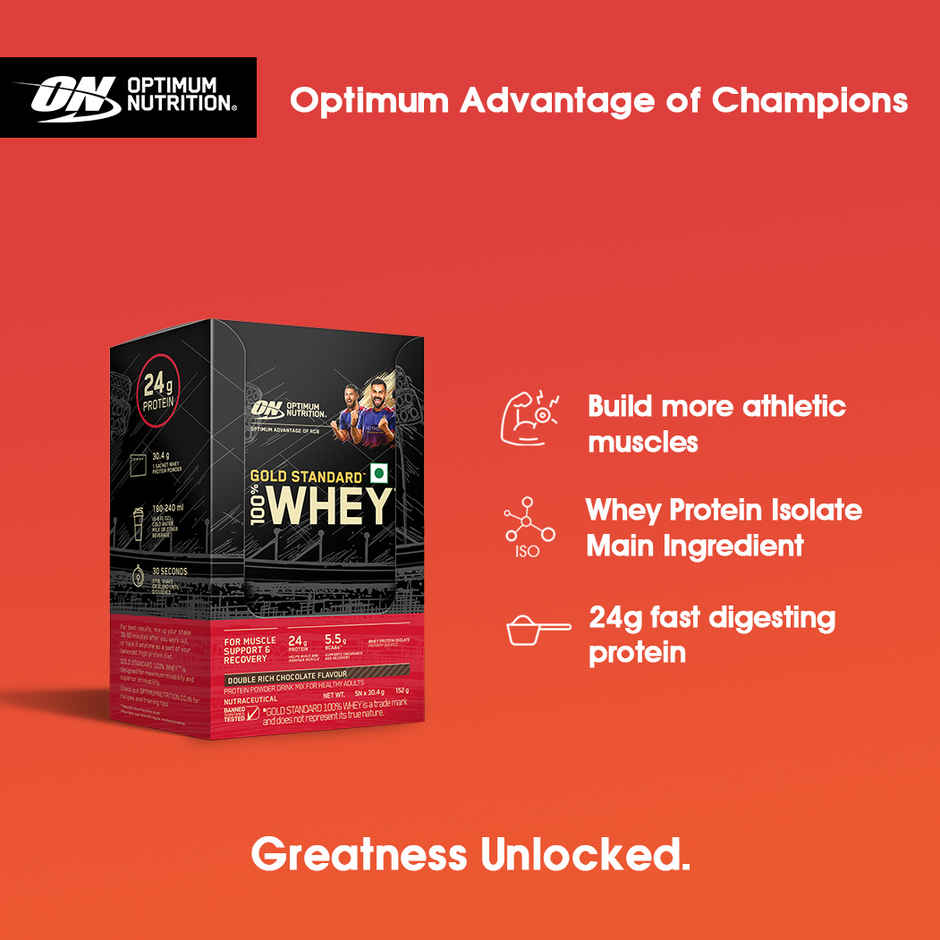 Optimum Nutrition Gold Standard Complete Whey Protein Powder Double Rich Chocolate (5 X 30.4g)