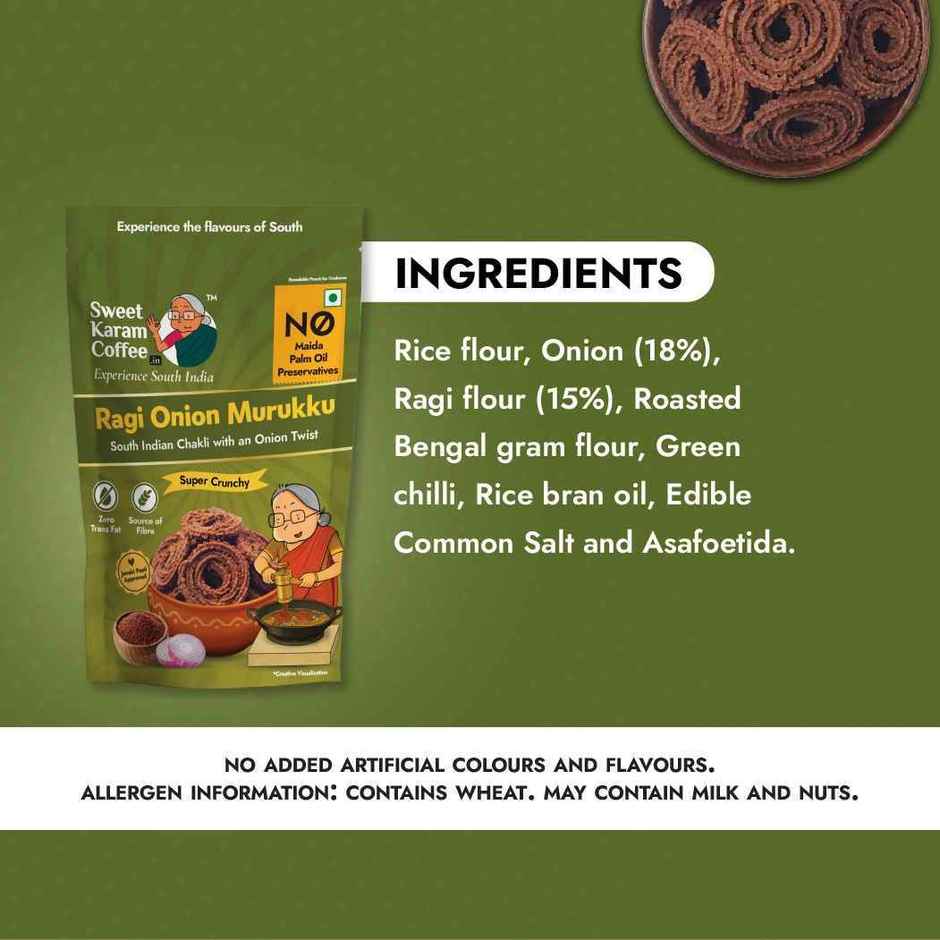 Sweet Karam Coffee Ragi Onion Murukku Crisps (Chakli) - Namkeen Snacks