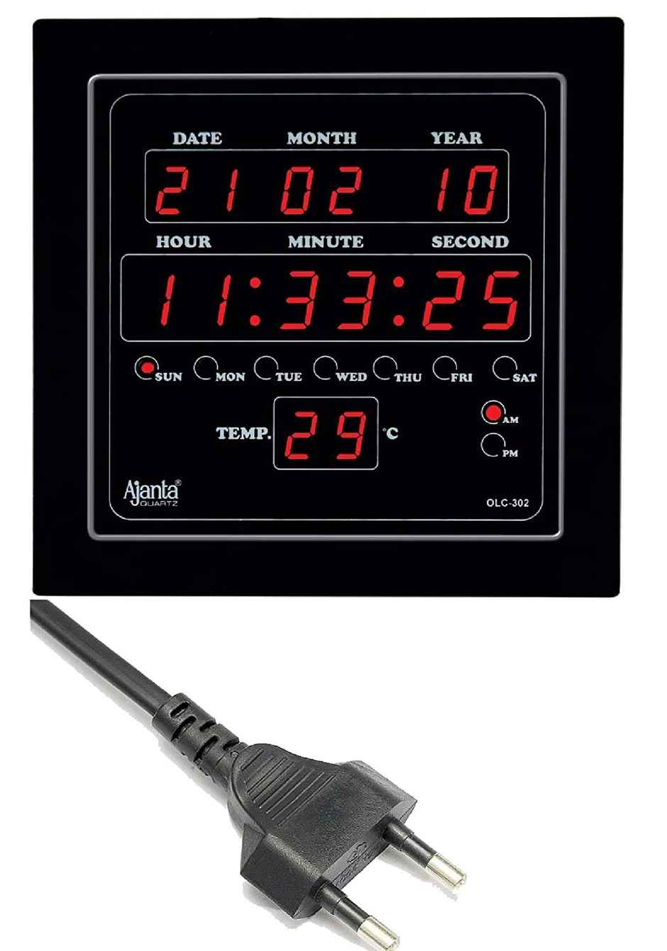 Ajanta Quartz Digital Red LED Square Wall Clock OLC - 302 ( 25.4 x 25.4 x 3.5 cm | Plastic)