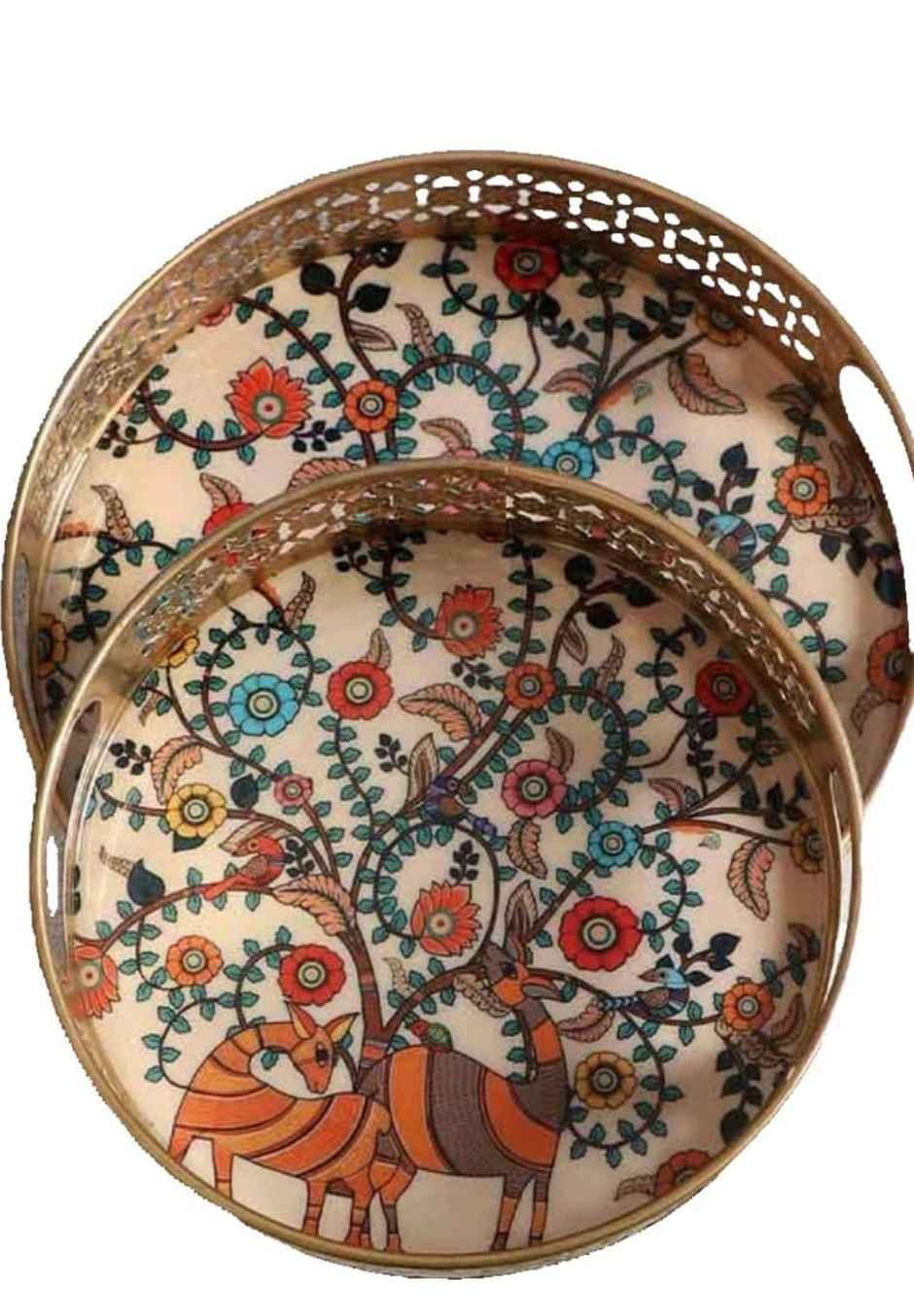 Homeharmony Pichwai Tray For Gifts | 8 Inch and 10 Inch | Round Metal Tray