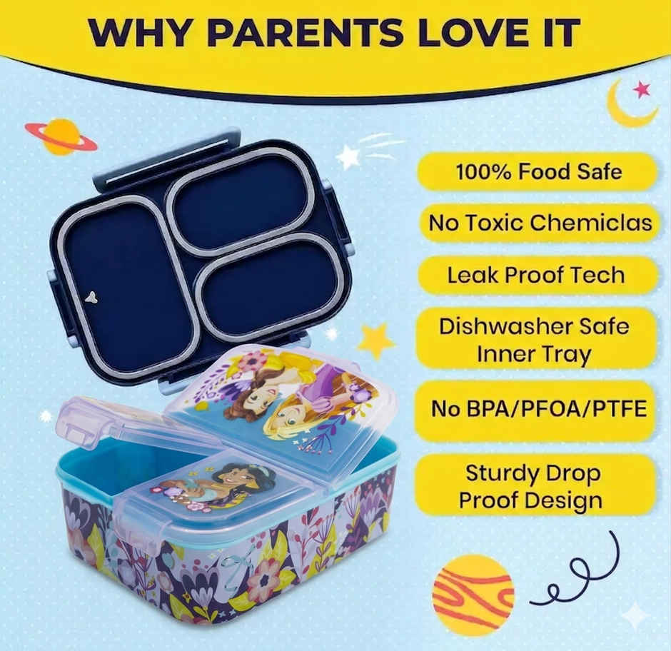 Striders Multi Compartment Rectangular Sandwich Box Princess Courageous Heart | XL