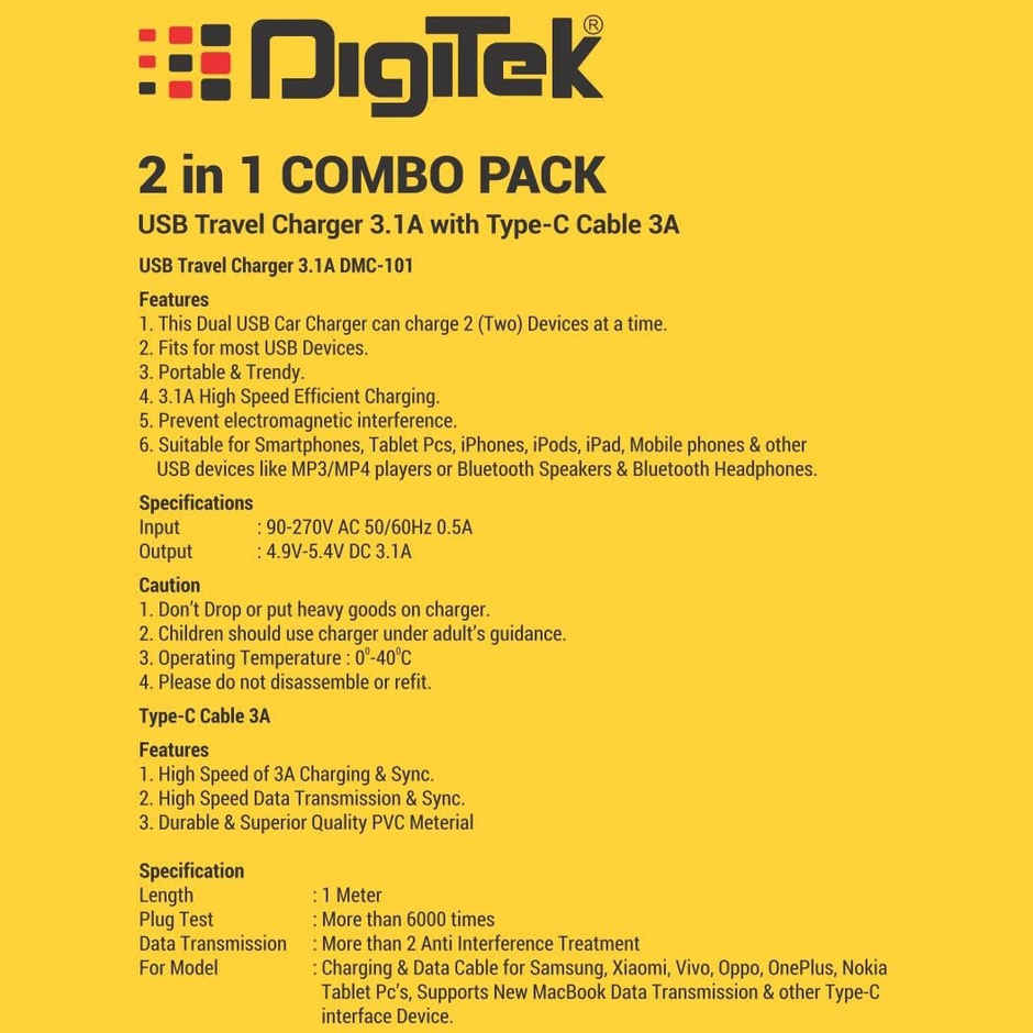 Digitek Charger USB Travel 3.1A DMC 101 C