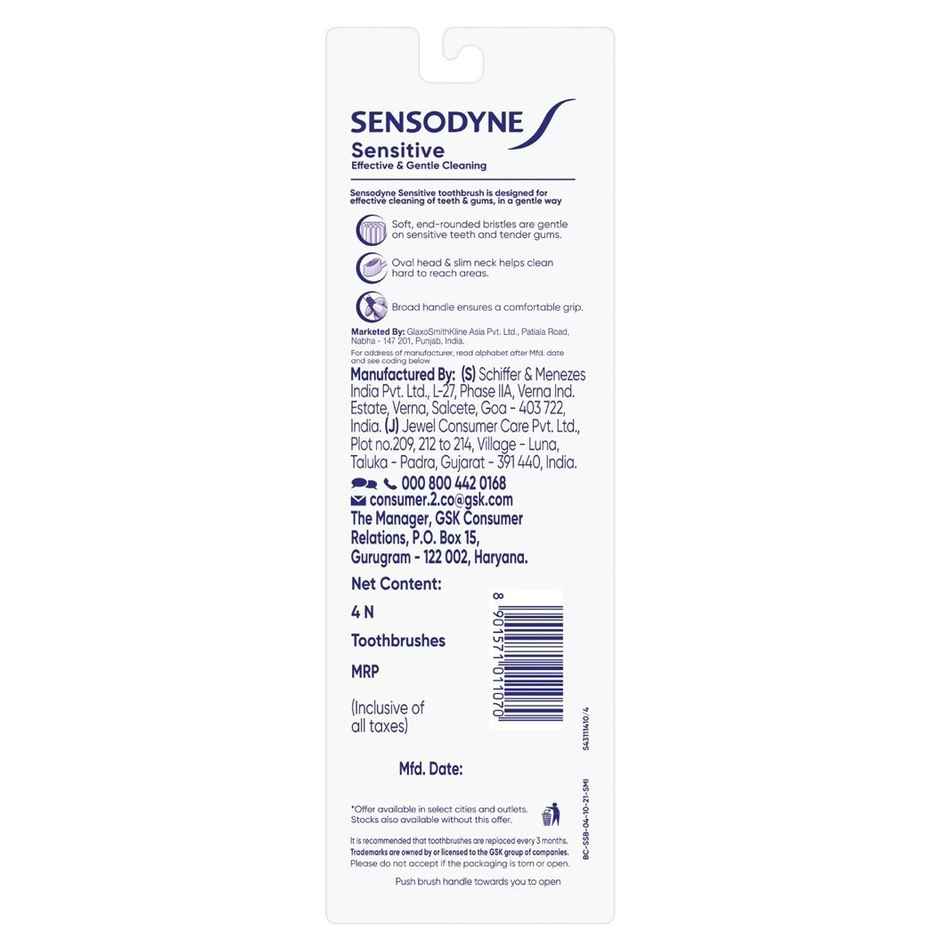 Sensodyne Sensitive Toothbrush (Soft Bristles Brush)  Pack of 4
