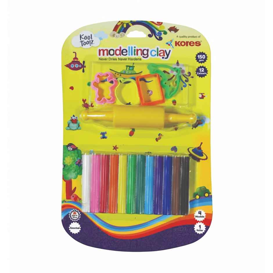 Kores Modelling Clay | 12 Shades | 4 Moulds | 1 Roller | 1 Cutter