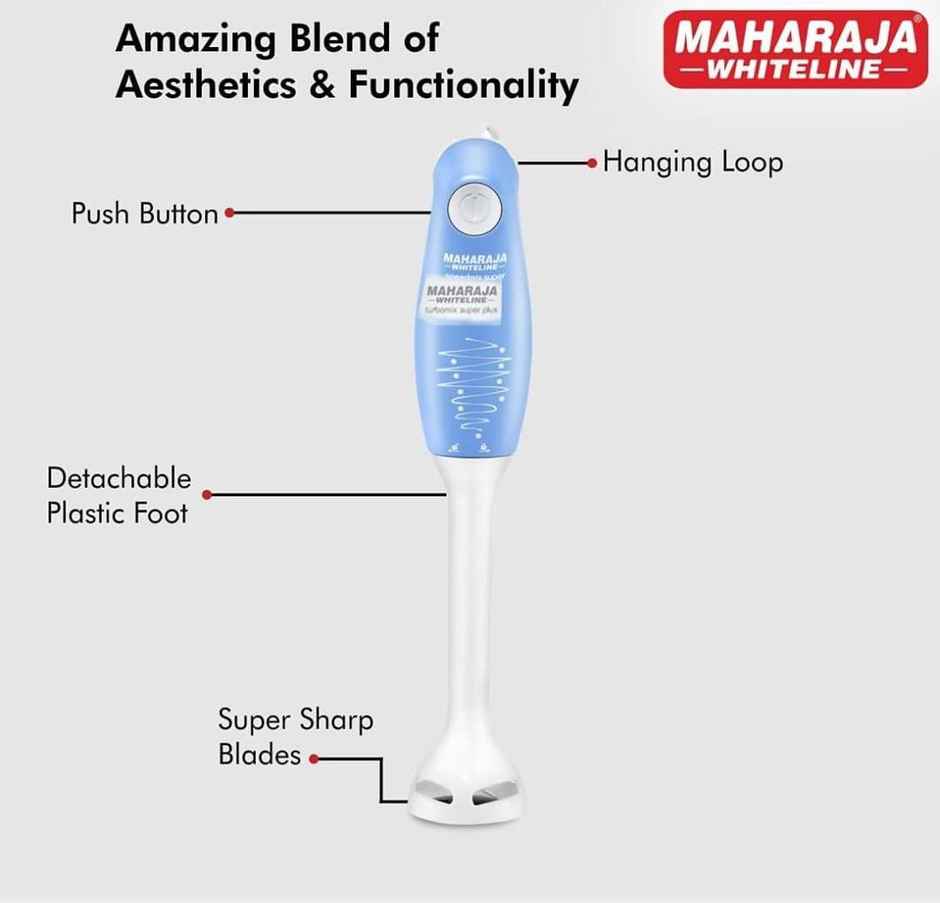 Maharaja Whiteline Hb-129 Speedmix Super Hand Blender 175 Watts,Stainless Steel Blades - Blue/ White