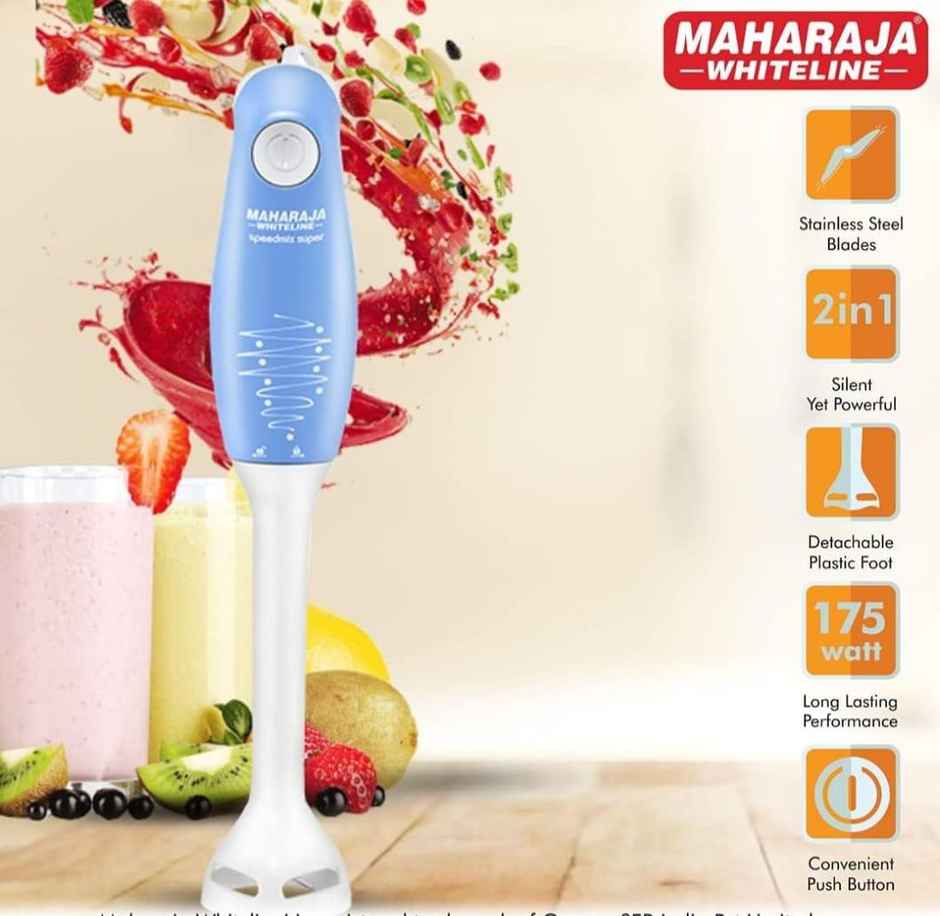 Maharaja Whiteline Hb-129 Speedmix Super Hand Blender 175 Watts,Stainless Steel Blades - Blue/ White