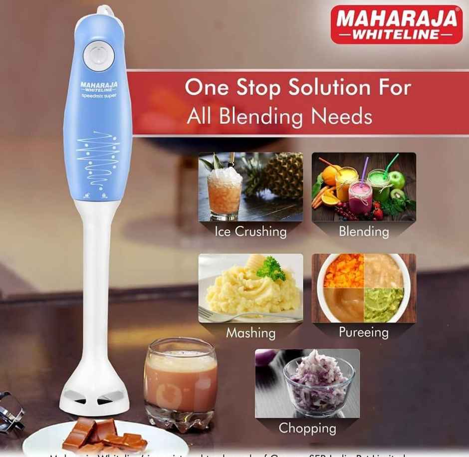 Maharaja Whiteline Hb-129 Speedmix Super Hand Blender 175 Watts,Stainless Steel Blades - Blue/ White
