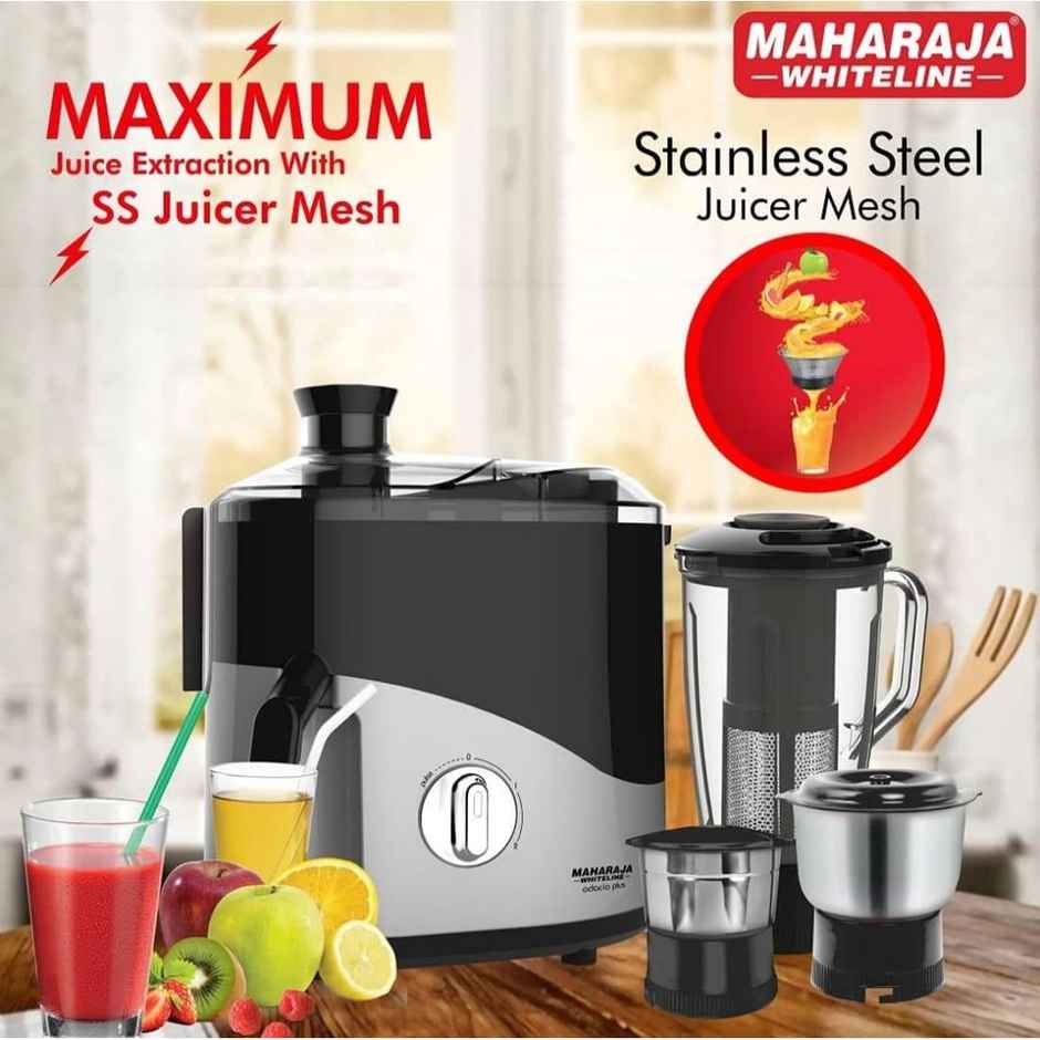 Maharaja Whiteline Odacio Plus Juicer Mixer Grinder, 550Watt, With 3 Versatile Jars - Black & Silver