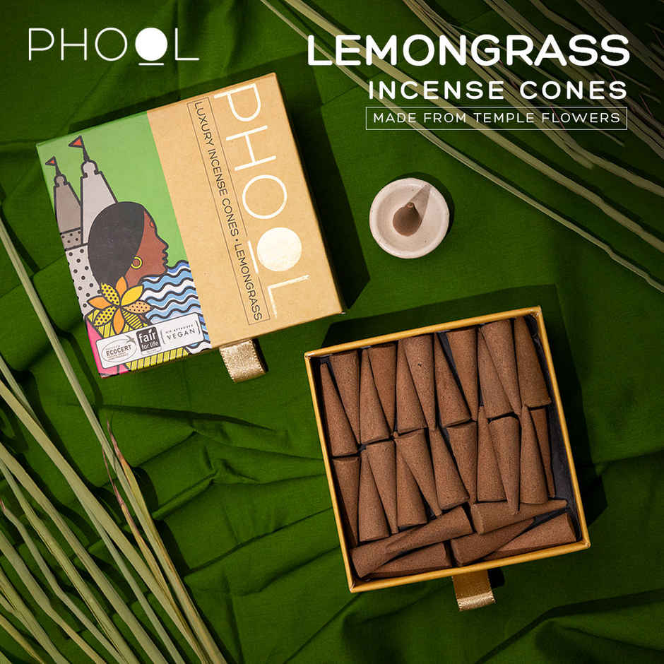 Lemongrass Dhoop Cones | 100% Natural Certified Incense Cones | Citral Fragrance | Phool
