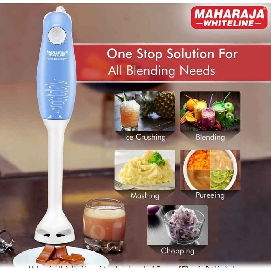 Maharaja Whiteline Hb-129 Speedmix Super Hand Blender 175 Watts,Stainless Steel Blades - Blue/ White