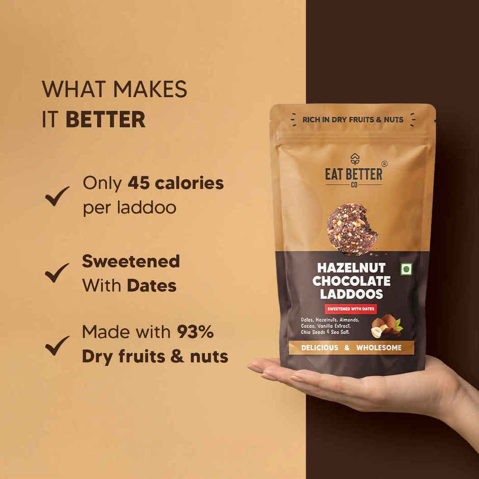 Eat Better Co Hazelnut & Chocolate Ladoos | No Added Sugar | High Protein | Truly Natural